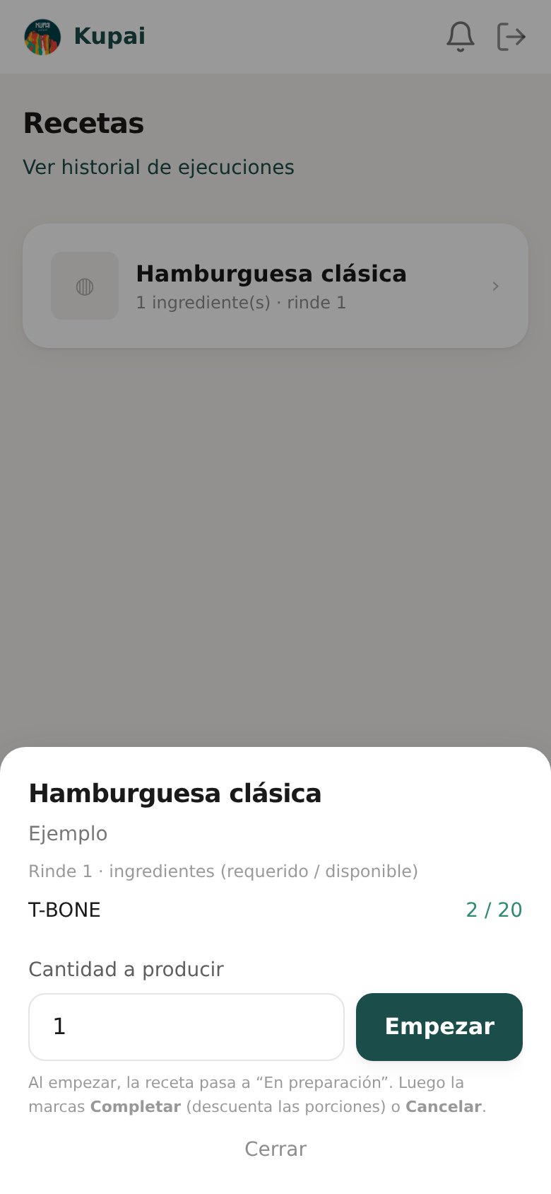 Ejecutar una receta